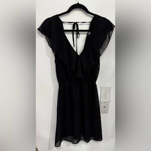 Divided Black Ruffle V-Neck Dress